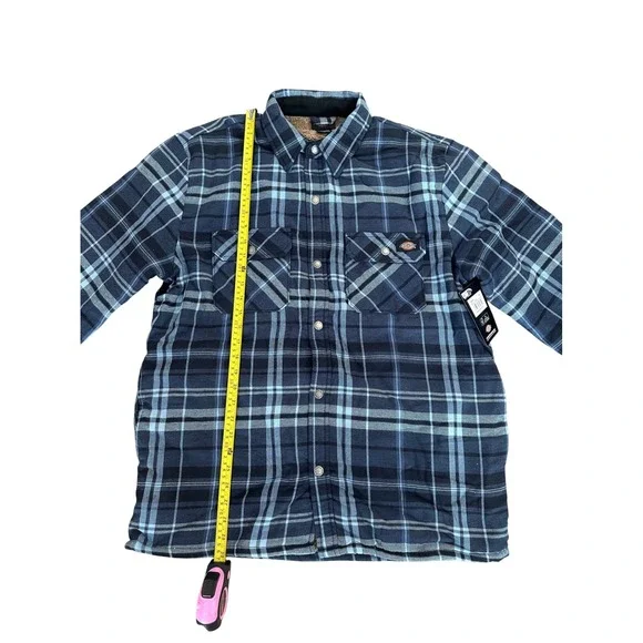 Dickies Mens Relaxed Fit Lined Flannel Shirt Jacket L Blue Plaid Shacket - Picture 5 of 12